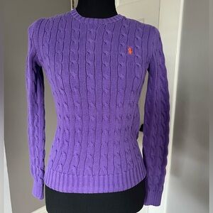 Ralph Lauren Purple Cable-Knit Crewneck Sweater with Orange Pony